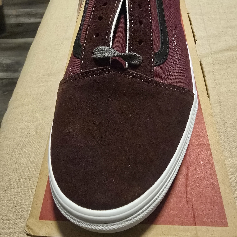 Vans Brown and Black Slip-On Sneakers with Canvas and Suede